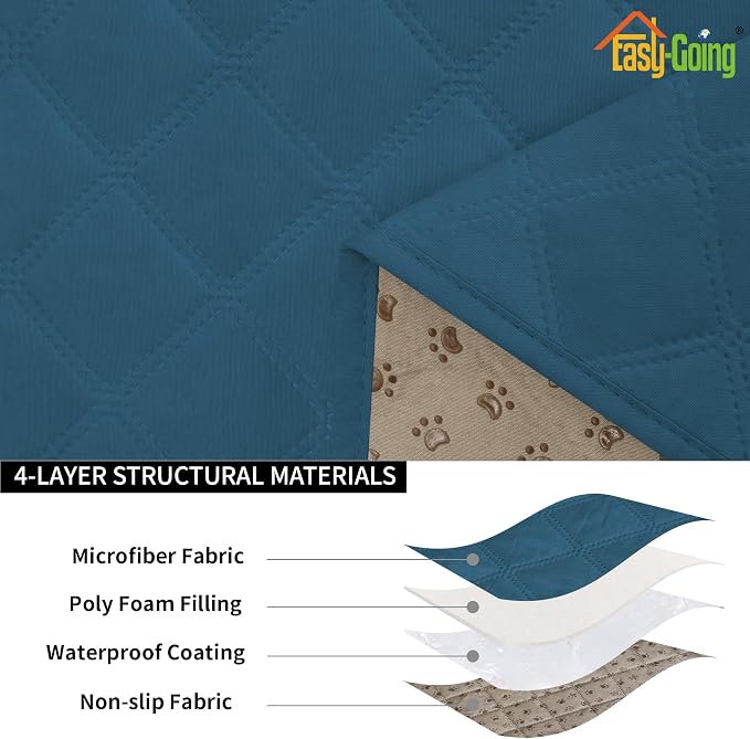 Easy-Going Waterproof Chair Cushion Cover, Non-Slip Leakproof Sofa Seat Cushion Slipcovers, Quilted and Stretch Furniture Protector for Dogs, Pets (1-Piece Chair Cushion, Peacock Blue)