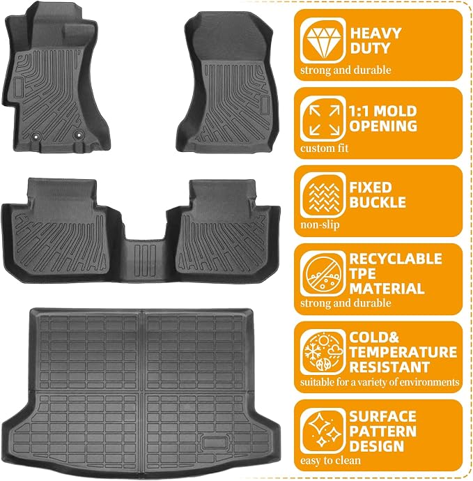 Floor Mats for Subaru Crosstrek 2013-2016-2017,for Subaru Impreza 2012-2016 | Front Rear Mats & Cargo Mat, TPE Anti-Slip Waterproof Summer Winter Floor Liners Crosstrek Floor Mats Accessories