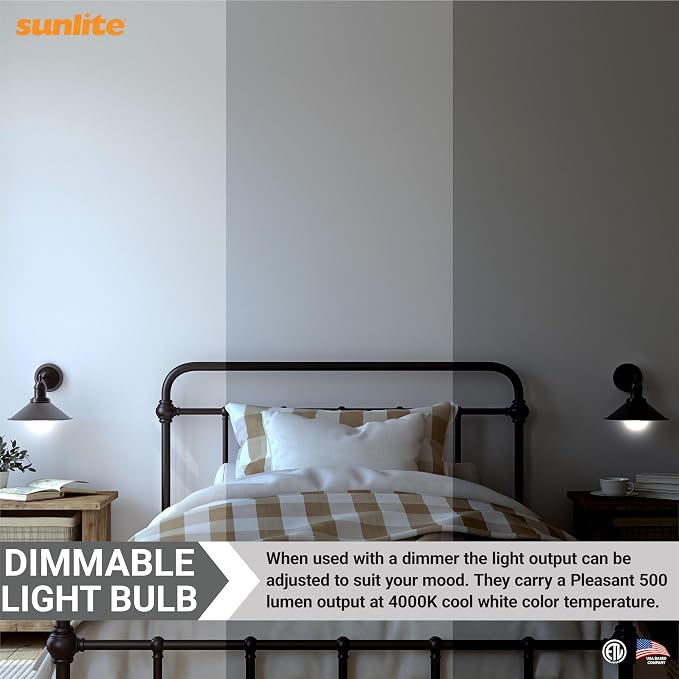 Sunlite G16.5 Light Bulb LED, 7 Watts (60W Equiv.), 500 Lumens, Dimmable, Type G Globe Shape E12 Candelabra Base, Short Bulbs, Vanity Mirror Bulbs, 4000K Cool White, Clear, 6 Count