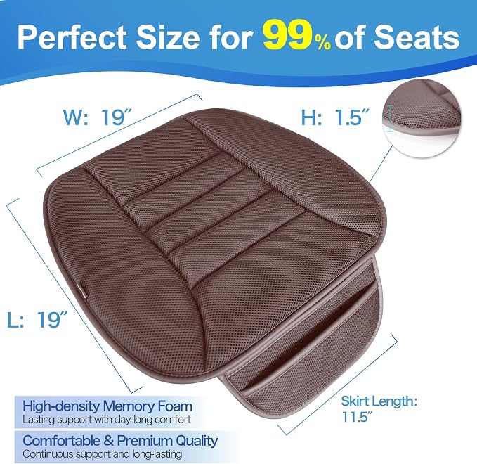 Lofty Aim Car Seat Cushion for Driving, Memory Foam Driver Seat Cushion | Car Seat Cushion for Long Driving, Automotive Seat Cushion for Pain Relief, Car Seat Pillow Fits Vehicles, Office, 4D Brown