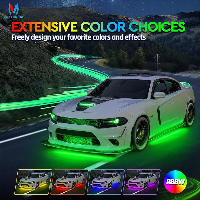 MICTUNING N8 Aluminum RGBW Car Underglow Light Kit with APP & Remote Control, Multi Mode Soundsync Neon Accent Light Bar, IP68 Waterproof,Multicolor Easter Gift