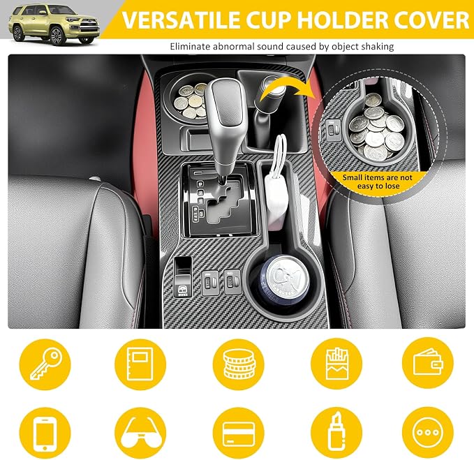 2PCS Cup Holder for 2014-2024 Toyota 4Runner Center Console Cup Holder Insert Cupholder Organizer Coaster Liner for 14-24 4 Runner Interior Accessories Black