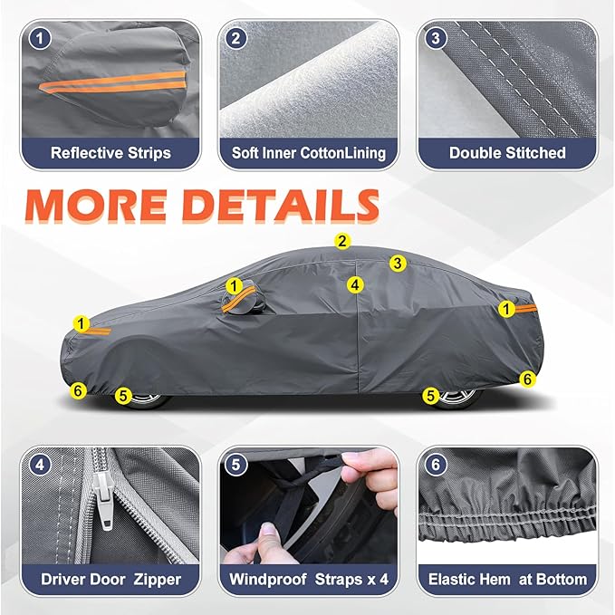 Coverlex Large Sedan Car Covers Universal Fit for Mercury Grand Marquis, Ford Crown Victoria, Cadillac Deville, Lincoln Town Car, Length up to 215 Inches