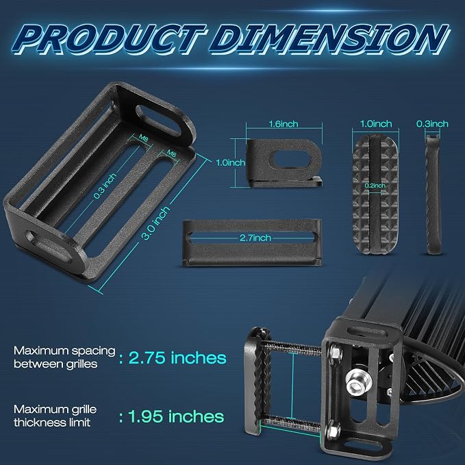 6-20 Inch Light Bar Mounting Brackets, Niwaker 2Pcs Front Hidden Bumper Grill Mount Brackets Fit M6/M8 Side Mount Single/Double Row LED Light Bar for Truck Pickup SUV Off Road Toyota F-150 RAM