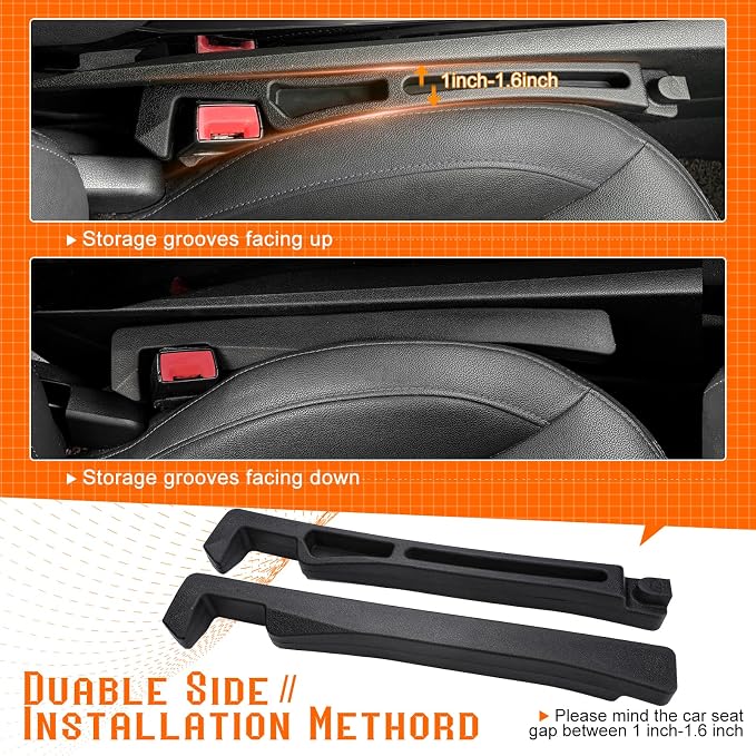 Car Seat Gap Filler - Seat Side Gap Filler with Organizer & Hook Prevent Items from Falling Universal Fit Car SUV Truck, Pack of 2 Black