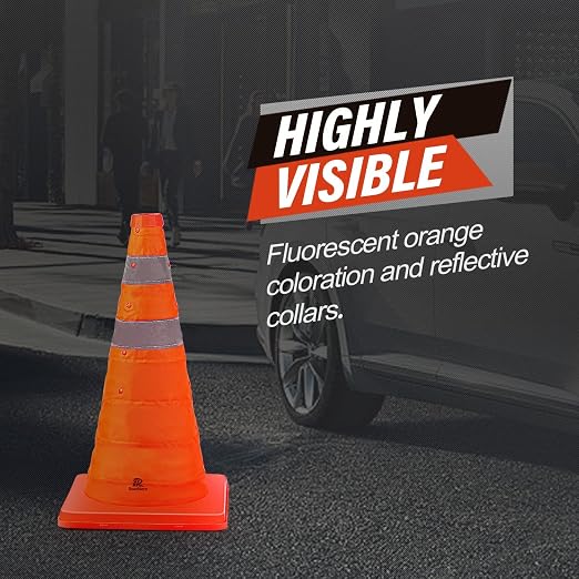 RoadHero 18 Inch 6 Pack Collapsible Traffic Safety Cones, Multi Purpose Pop-up Cones with Reflective Collar for Road Safety, Orange Cones for Driving Training, Parking Lots