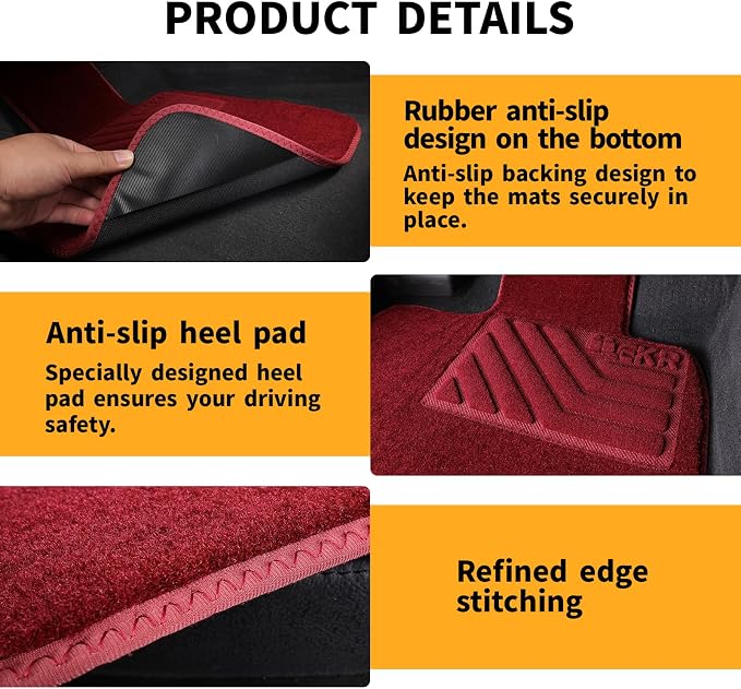 EKR All-Weather Universal Floor Mats,Thick Anti-Slip Car Carpet(Burgundy) | 0.5 inch Thick Anti-Slip Automotive Floor Mat with Driver Heel Pad Fit for SUV/Vans/Sedans/Trucks,Burgundy 4pcs Full set
