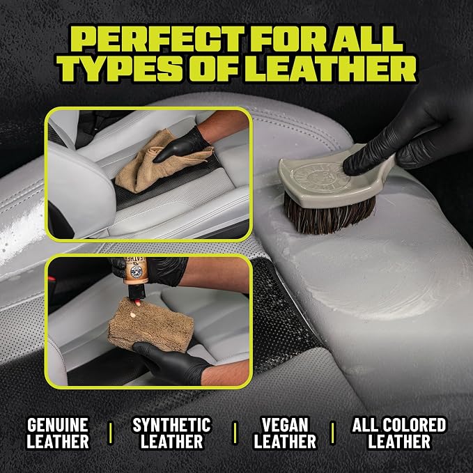 Chemical Guys, Car Leather Care Kit, Cleaner, Conditioner & Tools, 6 Pc | Leather cleaner, conditioner, brush and towels to clean, soften and protect seats and trim, six-piece kit