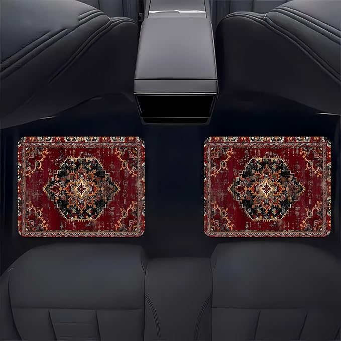 Universal Fit Car Floor Mats Set of 4Pcs,Bohemian Retro Yellow and Red All-Weather Front Rear Car Carpet Mats, Non-Slip Car Floor Mat Car Accessories for Automotive Trucks SUV Sedans Vans