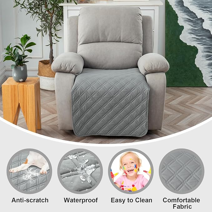 Genina Waterproof Recliner Chair Covers, Recliner Cover for Dog Pets Friendly, Washable Antislip Reclining Chair Cover Furniture Protector, Sofa Slipcover for Living Room(23.6inch/Light Grey)