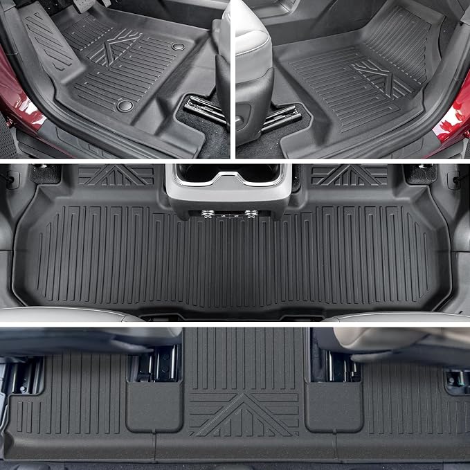 Floor Mats Set for 2024-2026 Chevy Traverse & GMC Acadia, with Sub-Trunk Mat, Only for 7 Seats Captain Chairs, All Weather TPE Cargo Liner Door Sill Guards Accessories