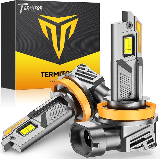 Termitor H11/H8/H9 Light Bulbs, 96,000LM 12X Super Brightness, 360° Adjustable Quick Install, 6500K Cool White H11/H16 Fog Lights Bulb, 1:1 Mini Size with Cooling Fan, IP68, Plug N Play, Pack of 2