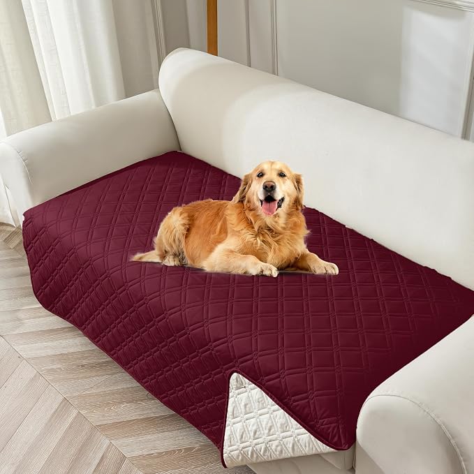 Genina Waterproof Couch Cover, Washable Anti-Slip 67 inch Sofa Covers with 3 Cushions, Sectional Couch Covers for Pets Friendly, Sofa Slipcovers for Dogs Cats, (67inch/Burgundy)