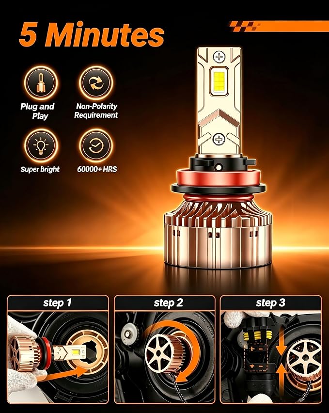 SEALIGHT X6S H11 LED Headlight Bulbs, 15X 84000LM Brightness Light Bulbs, 6000K Cool White with 25000RPM Cool Fan, 5Mins Plug-N-Play, 10-Year Extended Lifespan IP68 Waterproof, Pack of 2
