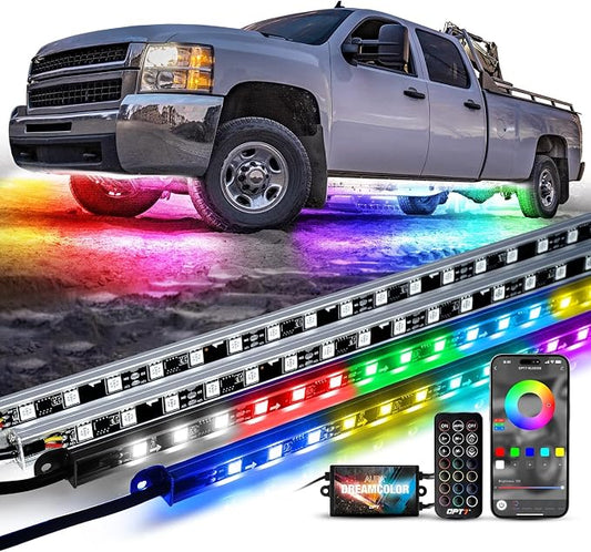 OPT7 Aura DreamColor Underglow Chasing Lights for Truck with APP & Remote | Waterproof Aluminum Frame, RGB-IC LED Bar, Rainbow Ground Effects, Exterior Off Road Accent Lighting, 12V Pickup Accessories