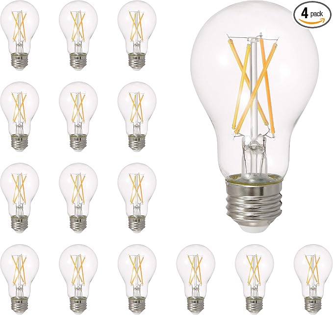 Sylvania LED TruWave Natural Series A19 Light Bulb, 60W Equivalent, Efficient 8W, Medium Base, Dimmable, Clear, 5000K, Daylight - 4 Count (Pack of 4) - Total 16 (40809)