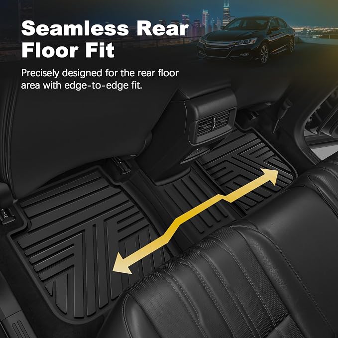 Floor Mats Fit for Honda Accord Sedan 2017 2016 2015 2014 2013, All Weather Rubber Custom Fit Anti-Slip Car Floor Liner, 1st & 2nd Row, Black (Not for Coupe)