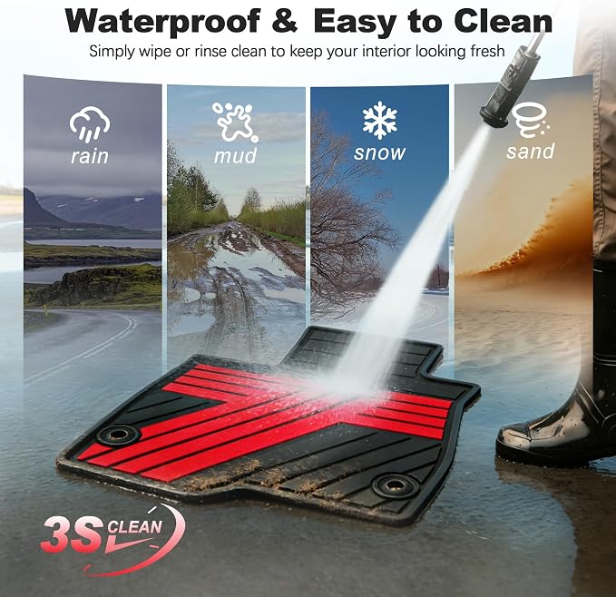 All Weather Rubber Floor Mats for Honda CR-V 2017-2022 (Gasoline & Hybrid) | Custom Fit Heavy Duty Anti-Slip Car Mats for CR-V, 1st & 2nd Row, Black & Red