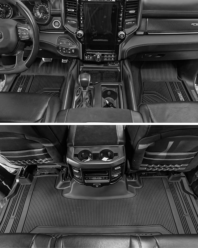 3W Floor Mats Fit for Dodge Ram 1500 Crew Cab 2025-2026(with Rear Under-Seat Factory Storage Bucket Seat), TPE All Weather Custom Fit Floor Liner for Ram 1500 Accessories Car Mats, Black