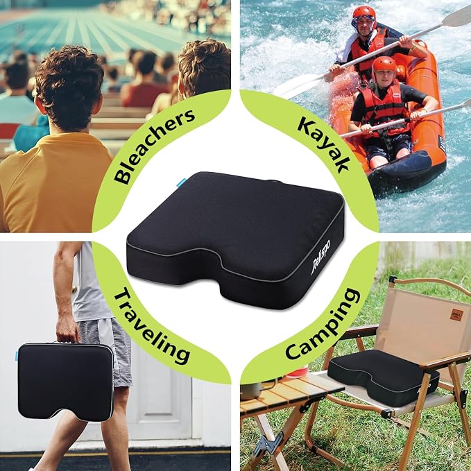 Stadium Seat Cushion for Bleachers, 2-in-1 Reversible Soft & Firm | Bleacher Cushion with Memory & High-Density Foam, Ergonomic Non-Slip Design, Portable for Indoor & Outdoor Sports, Events