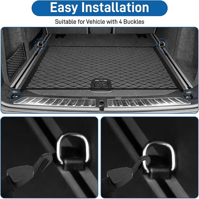 Cargo Net 60×40cm, Car Trunk Net Elastic Nylon Baggage, Car Trunk Net with 4 Hooks, Storage Organizer Car Net for Car Boot Vehicle Van SUV(Black)