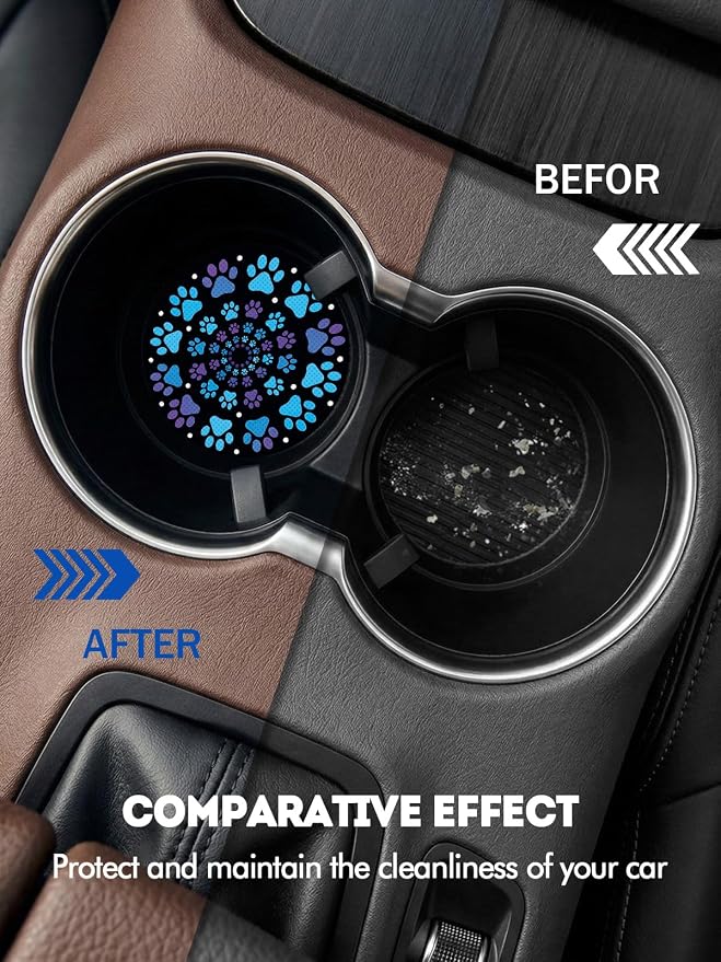 WOCOCN Car Coasters for Cup Holders - 2 Pack 2.75" Universal Rubber Car Cup Coaster, Non-Slip Waterproof Car Interior Accessories, Cute Car Decor Gifts for Women and Men (Cat's Paw)