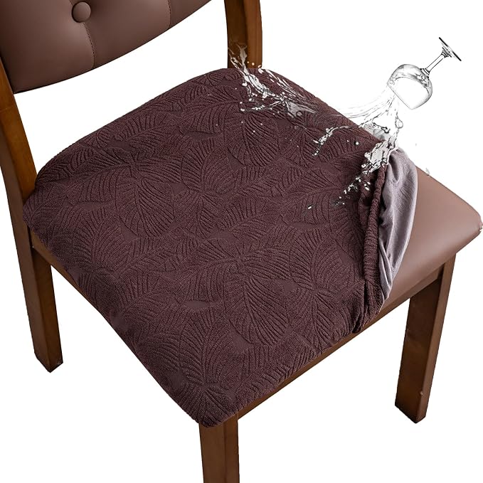 Waterproof Seat Cover for Dining Room Chair Seat Covers Washable Kitchen Chair Seat Slipcovers Protector (Chocolate, 2 PCS)