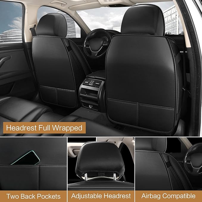 Pariitadin Leather Car Seat Covers Full Set, Waterproof Faux Leather Seat Covers for Cars, Non-Slip Car Interior Covers Universal Fit for Most Cars Sedans Trucks SUVs, Black/Red