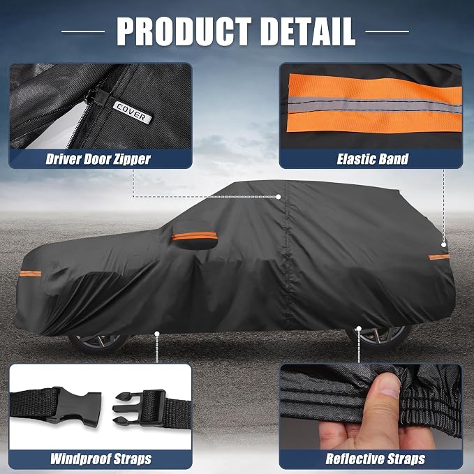 X AUTOHAUX Car Cover for Toyota Highlander 210D-PU Outdoor Full Car Cover All Weather with Door Zipper for Waterproof Windproof Sun Rain Snow Protection