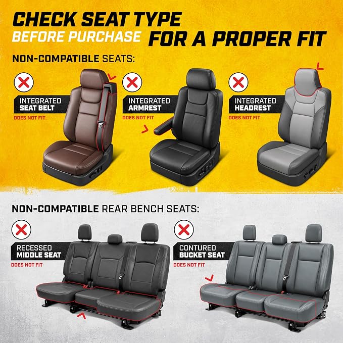CAT Leather Seat Covers Full Set for Full-Size Pickup Trucks Only - Gray | Front Bucket Seat Covers & 60/40 Split Rear Bench Protector – Interior Accessories For F-150, Silverado, Ram, Sierra & Tundra