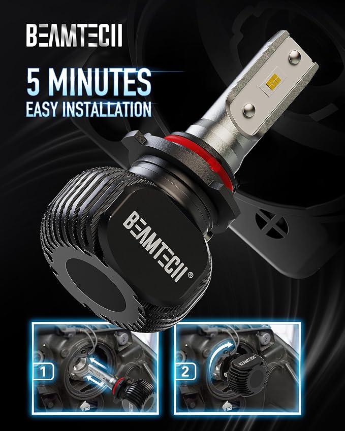 BEAMTECH 9005/HB3 Bulbs, S1 Series Fanless Fog Light 300% Brighter, 2 Bulbs