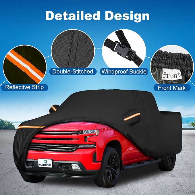 Cover for Silverado 1500 Crew Cab 5.8/6.6ft and Double Cab 6.6ft 2000-2025 | Silverado 1500 Car Cover, Waterproof Outdoor All-Weather Heavy 420D Oxford, Silverado 1500 Truck Cover with Zipper and Straps