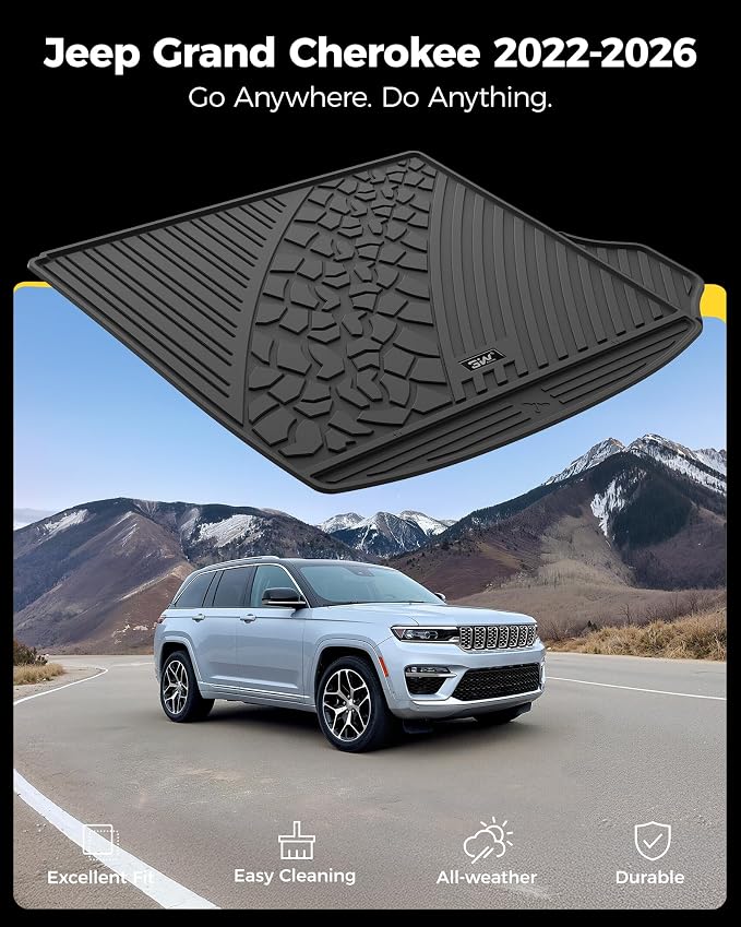 3W Cargo Liner Fit for 2022-2025 2026 Jeep Grand Cherokee (Non L) TPE All Weather Custom Fit Trunk Mat, Black
