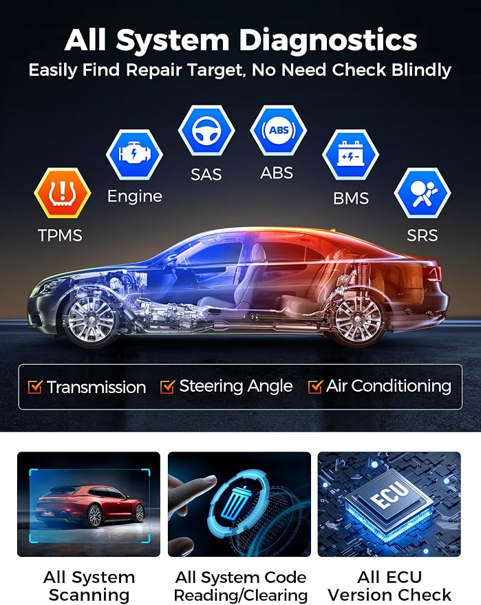 Autel AP2500E Bluetooth Code Reader OBD2 Scanner, Oil Reset, TPMS, EV Battery, BMS Reset, All-System Code Read/Clear, OBD2 10 Tests, Check Engine Light, 45+ Car Brands, for Android/iOS