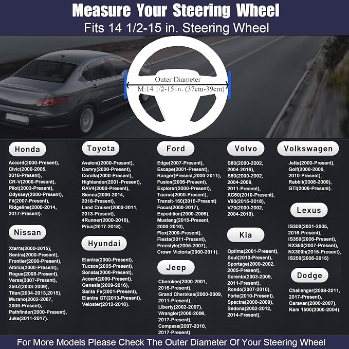Steering Wheel Cover Standard Size 14.5-15 inch, Non-Slip Car Wheel Cover Protector, Non-Folding Packaging, Microfiber Leather, Black with Carbon Fiber