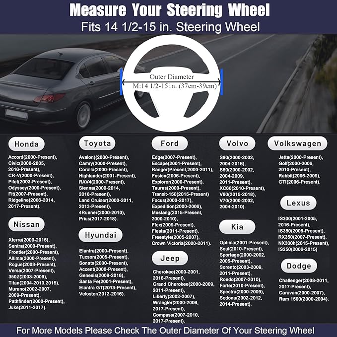 Steering Wheel Cover Standard Size 14.5-15 inch, Non-Slip Car Wheel Cover Protector, Non-Folding Packaging, Microfiber Leather, Black