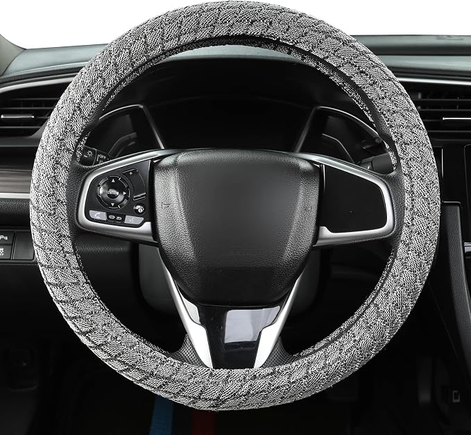 Auto Newer Breathable Steering Wheel Cover Suitable For Four Seasons，Anti-Slip Design，Odorless，Easy Carry ，Unviersal Fit for Truck SUV Sedans Vans，Interior Accessories Standard Size[14" 1/2-15"]（Grey）
