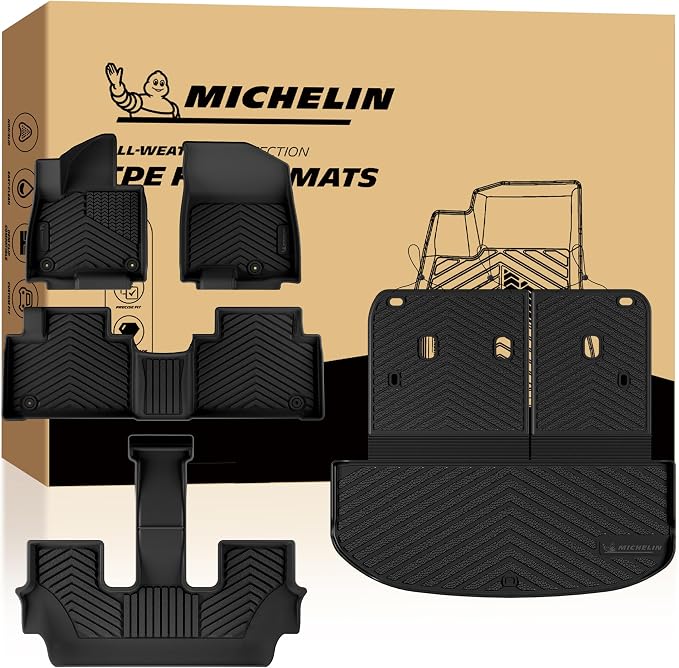 Michelin Vehicle Mats, All-Weather TPE Custom Fit Liner for 2027 Kia Telluride Hybrid 7 & 8 Seats (5 Piece), Premier