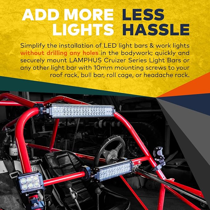 LAMPHUS Off-Road ATV UTV Light Bar Mounts Mounting Bracket Bar Clamp Kits [1"/1.5"/1.75"/2"] [Vertical Bar] [Aluminium] [2 Units] Bull Bar UTV Roll Bar Clamp Tube Roll Cage Clamps Mount for ATV UTV