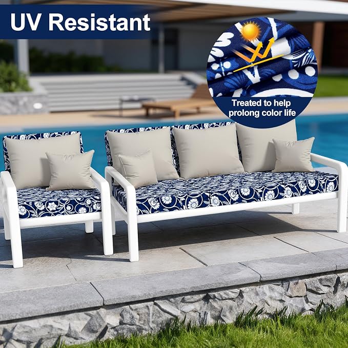 Smiry Waterproof Patio Cushion Covers, Stretch Outdoor Couch Slipcovers Replacement Washable Furniture Protector Sofa Chair Seat Cover for Dogs and Pets (12 Pcs, Navy)