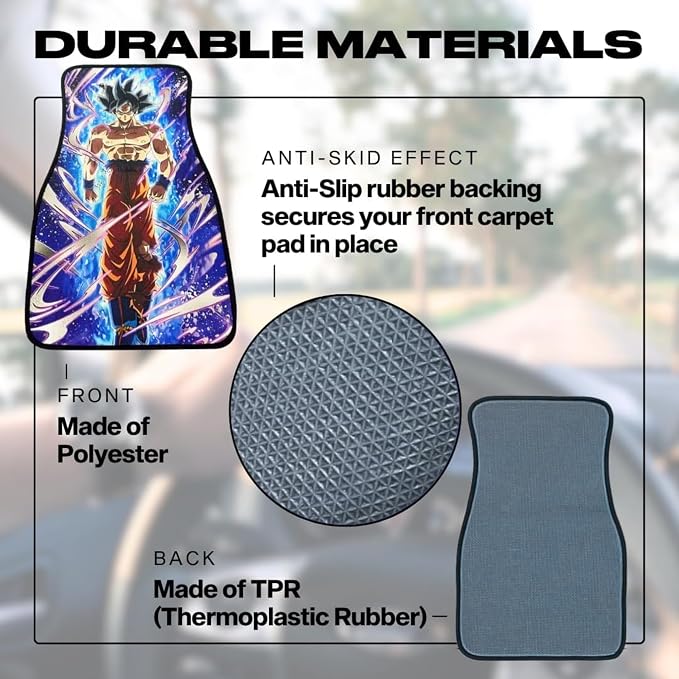 Anime Car Carpet Mat Set of 2 Front, Gkko Sayyan Design Automotive Accessories Interior All Weather Floor Mats Decor with Non Slip Black Anti Skid Backing