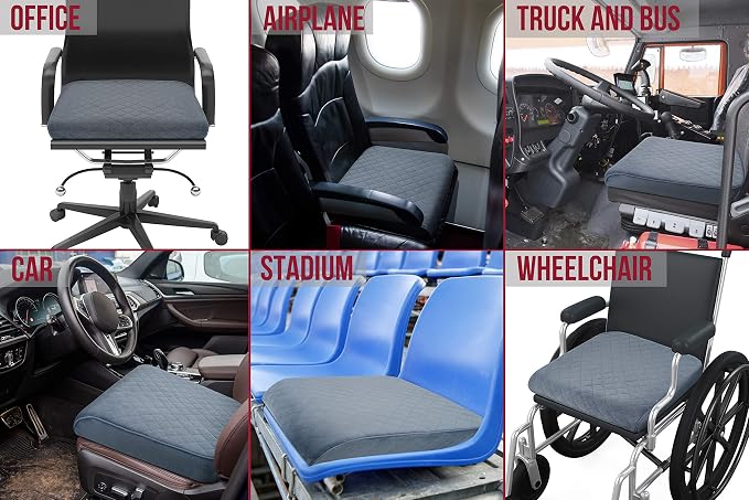 Large 19"x17"x3.25" Medium-Firm Memory Foam Seat Cushion with Cooling Effect, Washable Cover and Non-Slip Base for Office Chairs, Wheelchairs, Recliners, Cars - Back Pain Relief - Gray