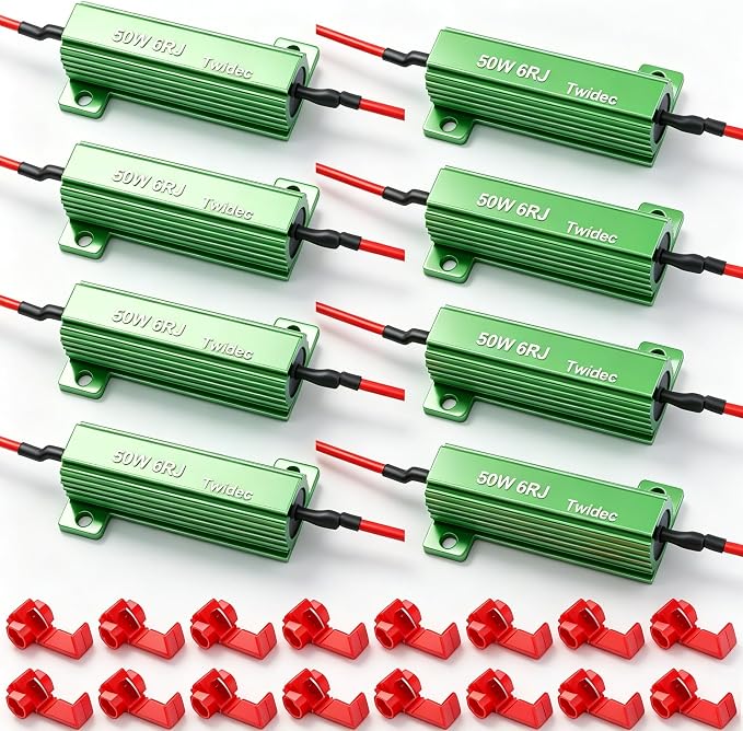 Twidec/8Pcs 50W 6Ohm LED Load Resistors For Fix LED Hyper Flash Turn Signal Light Bulb Fast Blink Error Code RX24-50W6-8X