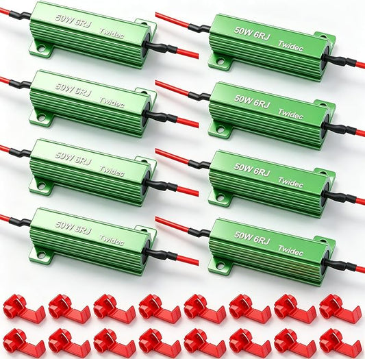 Twidec/8Pcs 50W 6Ohm LED Load Resistors For Fix LED Hyper Flash Turn Signal Light Bulb Fast Blink Error Code RX24-50W6-8X
