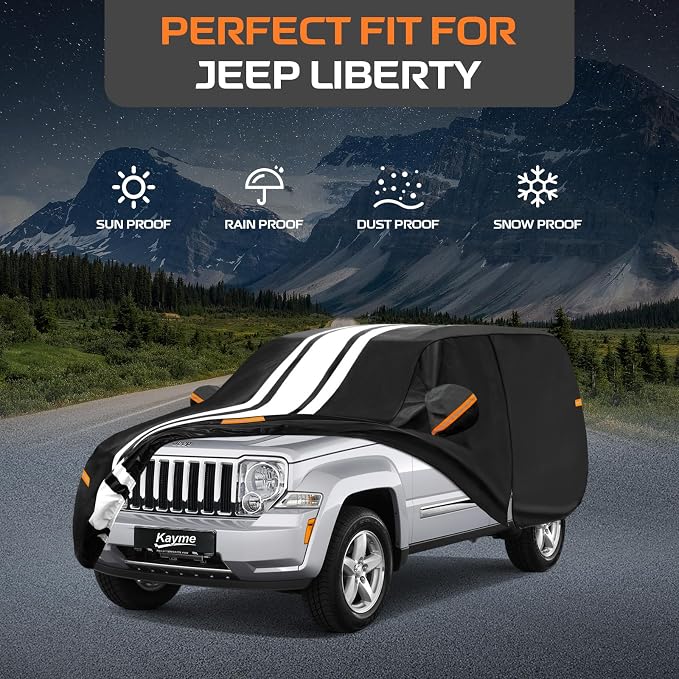 Kayme Heavy Duty Car Cover Custom Fit for Jeep Liberty (2002-2012) Waterproof All Weather for Automobiles, Gift with Tape/Towel, Outdoor Full Exterior Cover Rain Snow Sun UV Protection.