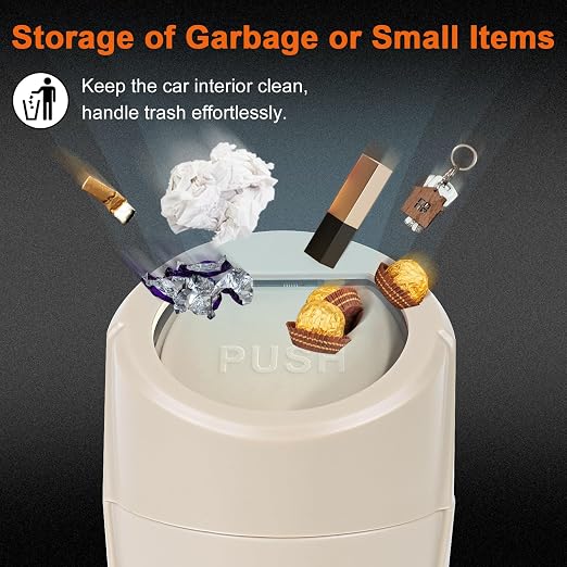 Car Trash Can, Leakproof Mini Car Garbage Can Cup Holder with Lid | Car Door Trash Bin with 20 Trash Bags, Vehicle Front Back Seat Organizers and Storage for Car, Home, Office, Beige