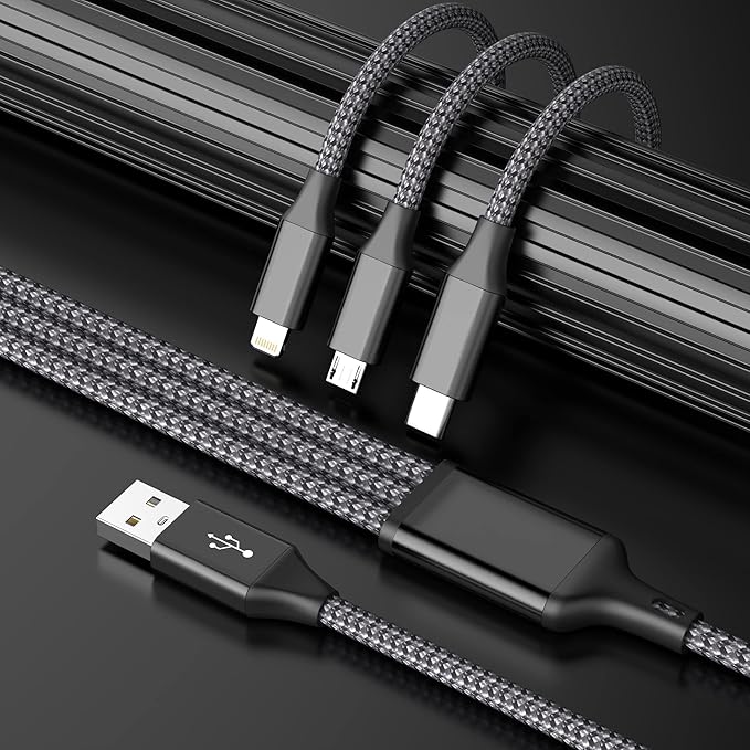 Travel Essentials Multi Charging Cable, USB Cable Universal Charger, 2Pc4FT | 3 in 1 Phone Charger Cord with Type-C, Micro USB, L Port, Travel Charger for iPhone 17-8/Android, Car Camping Essentials