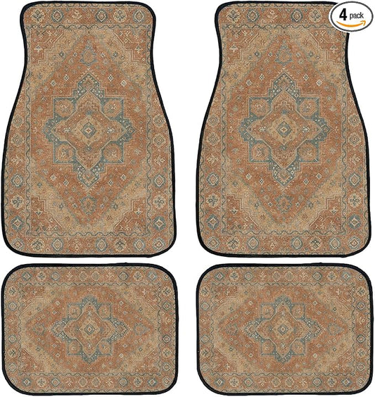 Carpet Car Floor Mats Vintage Rust Orange Geometric Carpet Front Rear Carpets Mat Decorative Car Floor Carpets Non-Slip Auto Car Accessories Universal Fit Car Accessories for Truck