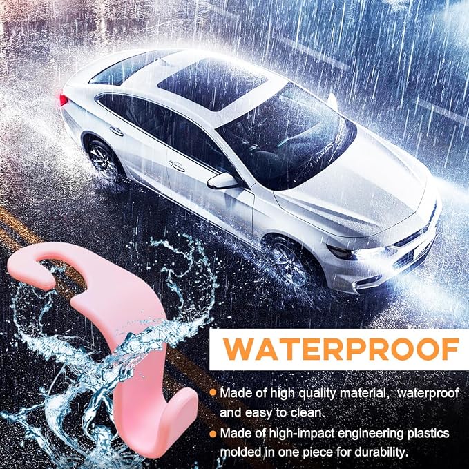 povtii 4PCS Car Seat Headrest Hook, Auto Back Seat Hanging Storage Organizer, Vehicle Seatback Hanger Holder for Purse Handbag Coat Umbrella, Universal Interior Car Accessories (Light Pink)