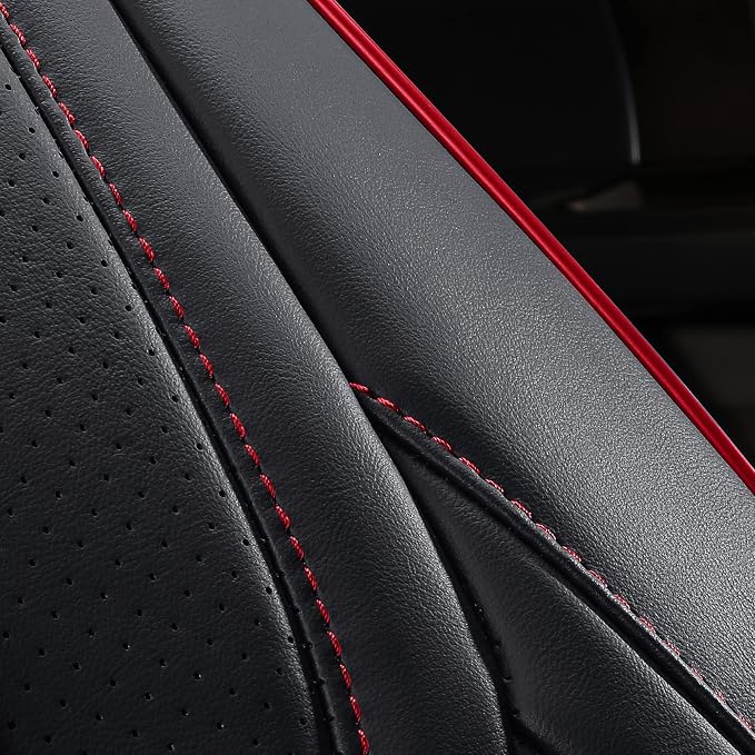 Huidasource Rear Bench Leather Seat Covers Fit for Chevy Silverado GMC Sierra 1500 2007-2013 & 2019-2026, 2500HD 3500HD 2020-2026 Crew Double Extended Cab WT LS LT Custom(Back Row/Black&Red)